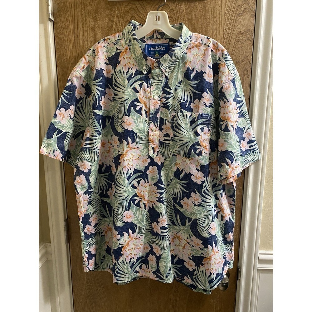 Chubbies Men's Hawaiian Half Button Shirt Floral Navy Multicolor Tropical XXL